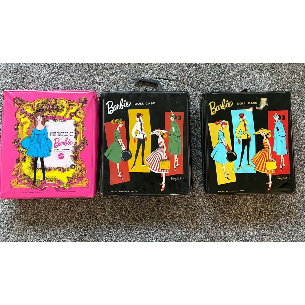 Vintage Barbie Midge Ken Dolls Lot 3 Cases Clothes 1960s Mattel Ponytail Case